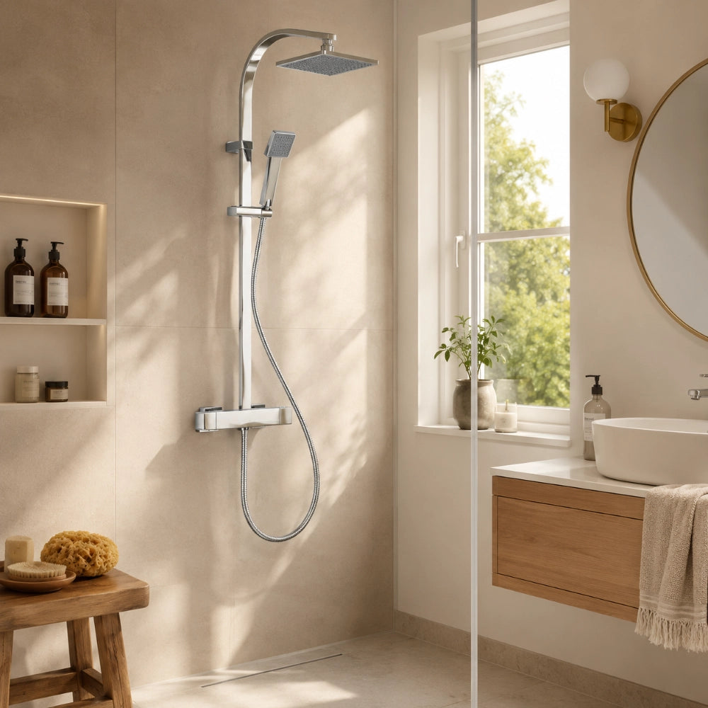 Zen Comfort Square Thermostatic Single Handle  Bath Mixer + Top Shower + Hande Shower RF4373-2S