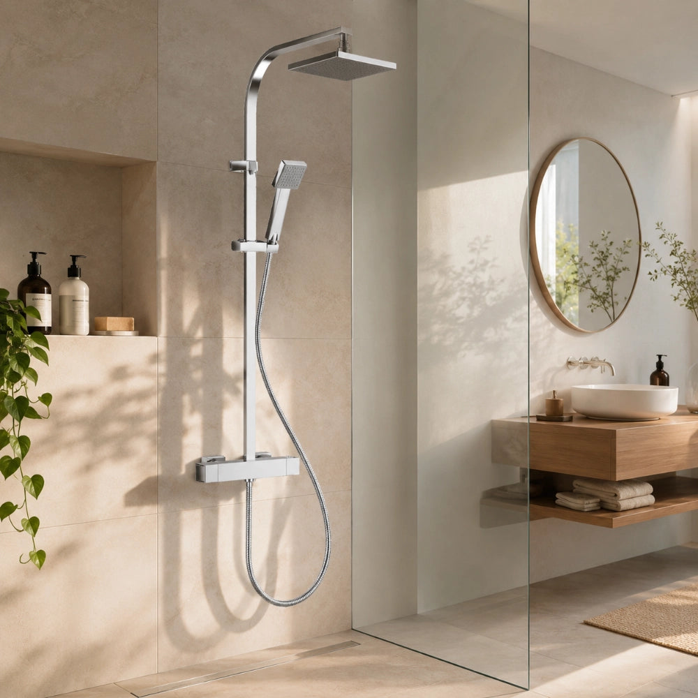 Zen Comfort Square Thermostatic Single Handle  Bath Mixer + Top Shower + Hande Shower RF4373-2S