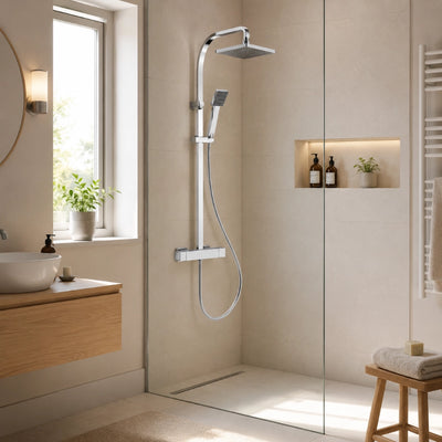 Zen Comfort Square Thermostatic Single Handle  Bath Mixer + Top Shower + Hande Shower RF4373-2S