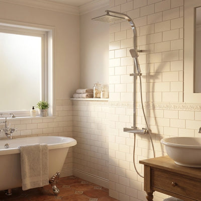 Zen Comfort Square Thermostatic Single Handle  Bath Mixer + Top Shower + Hande Shower RF4373-2S