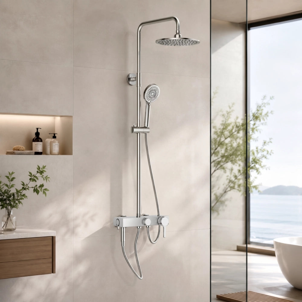 Basic Single Handle  Bath Mixer + Top Shower + Hande Shower Gunmetal Gray RF4443