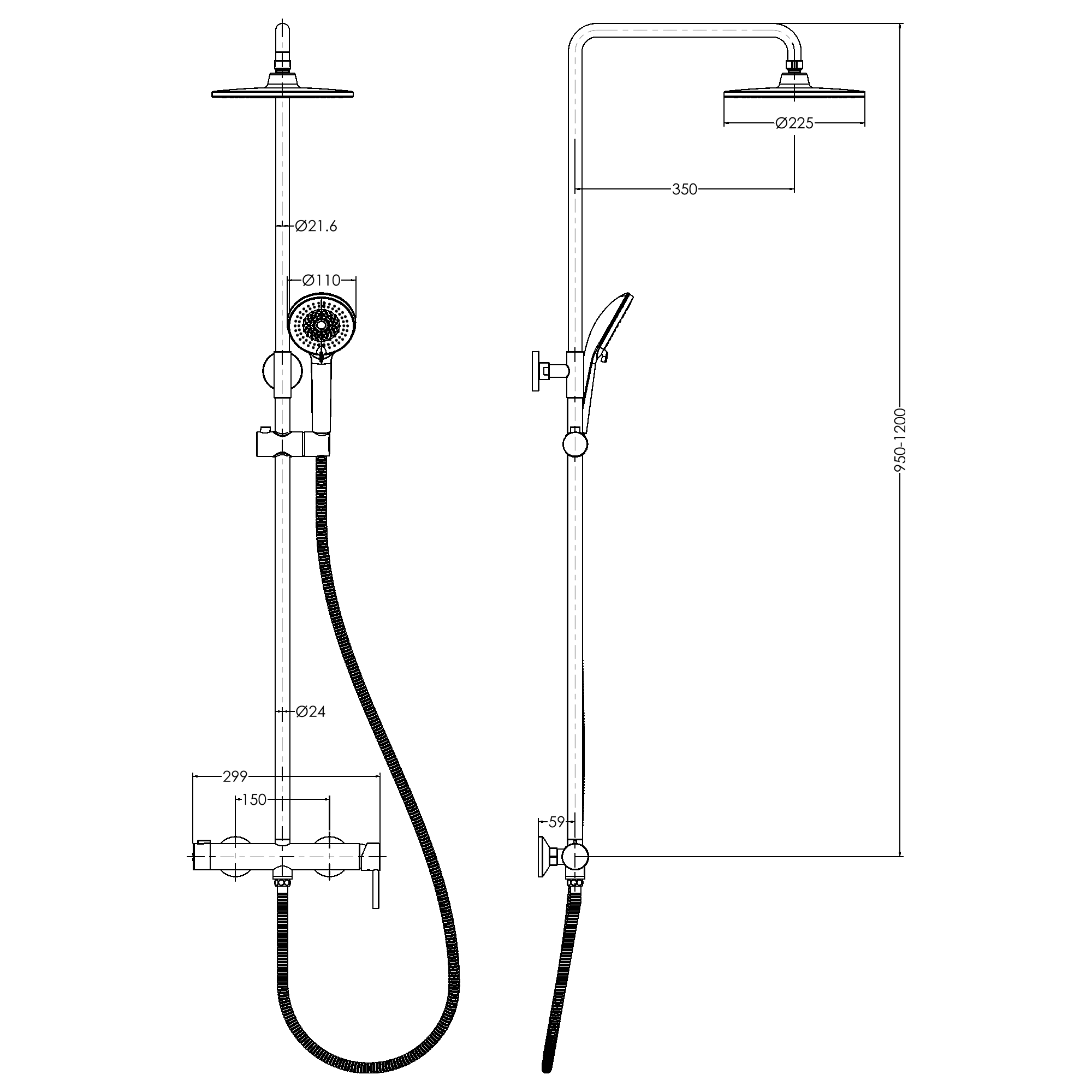 Nova Single Handle  Bath Mixer + Top Shower + Hande Shower RF4394-2S