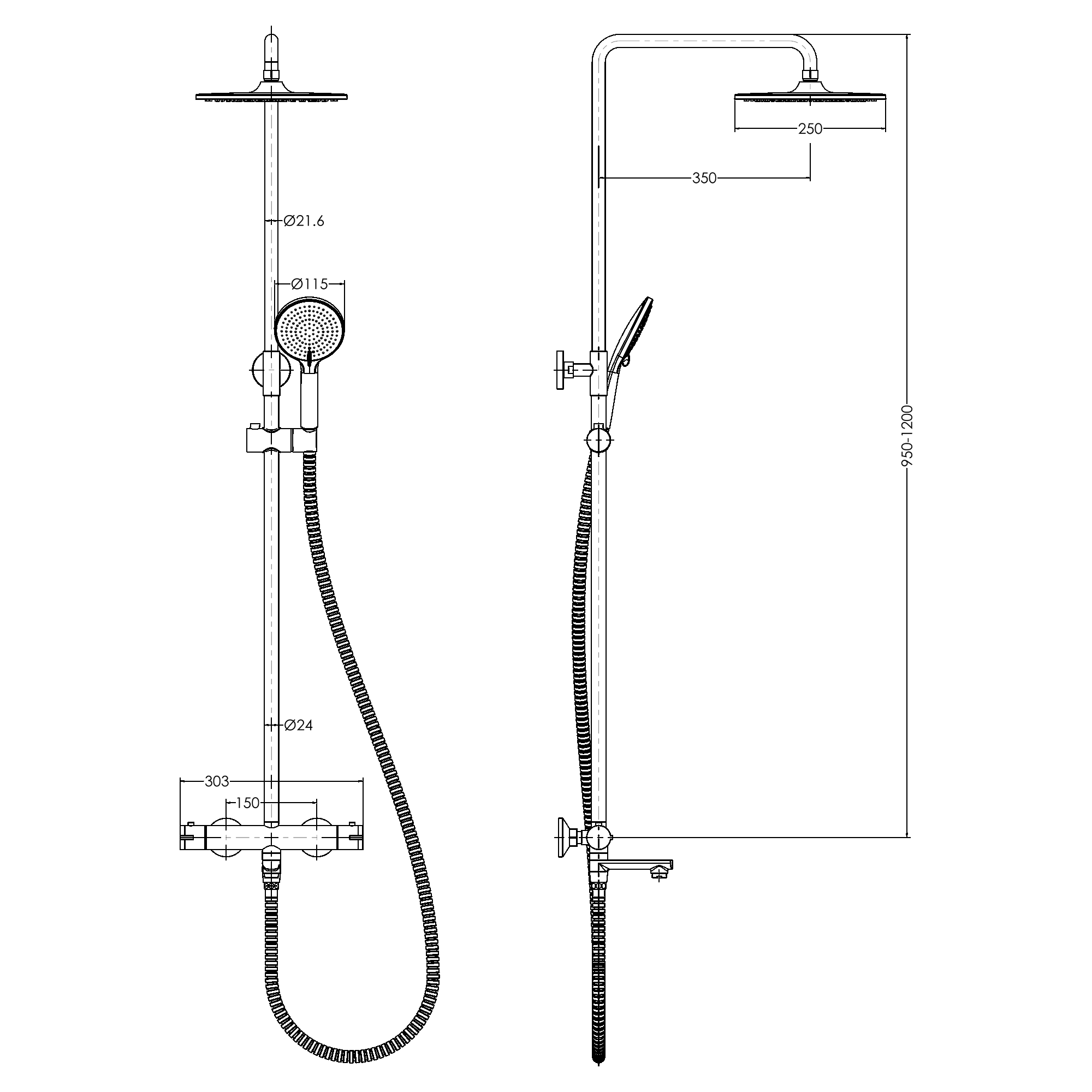 Zen Comfort Thermostatic Single Handle  Bath Mixer + Top Shower + Hande Shower RF4422S