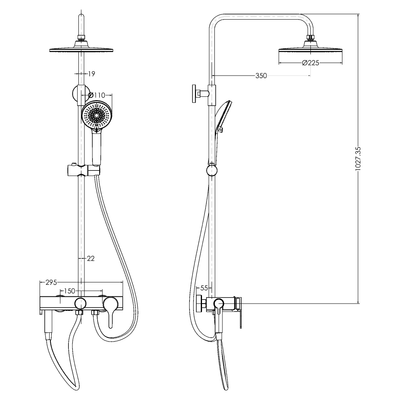 Basic Single Handle  Bath Mixer + Top Shower + Hande Shower Gunmetal Gray RF4443