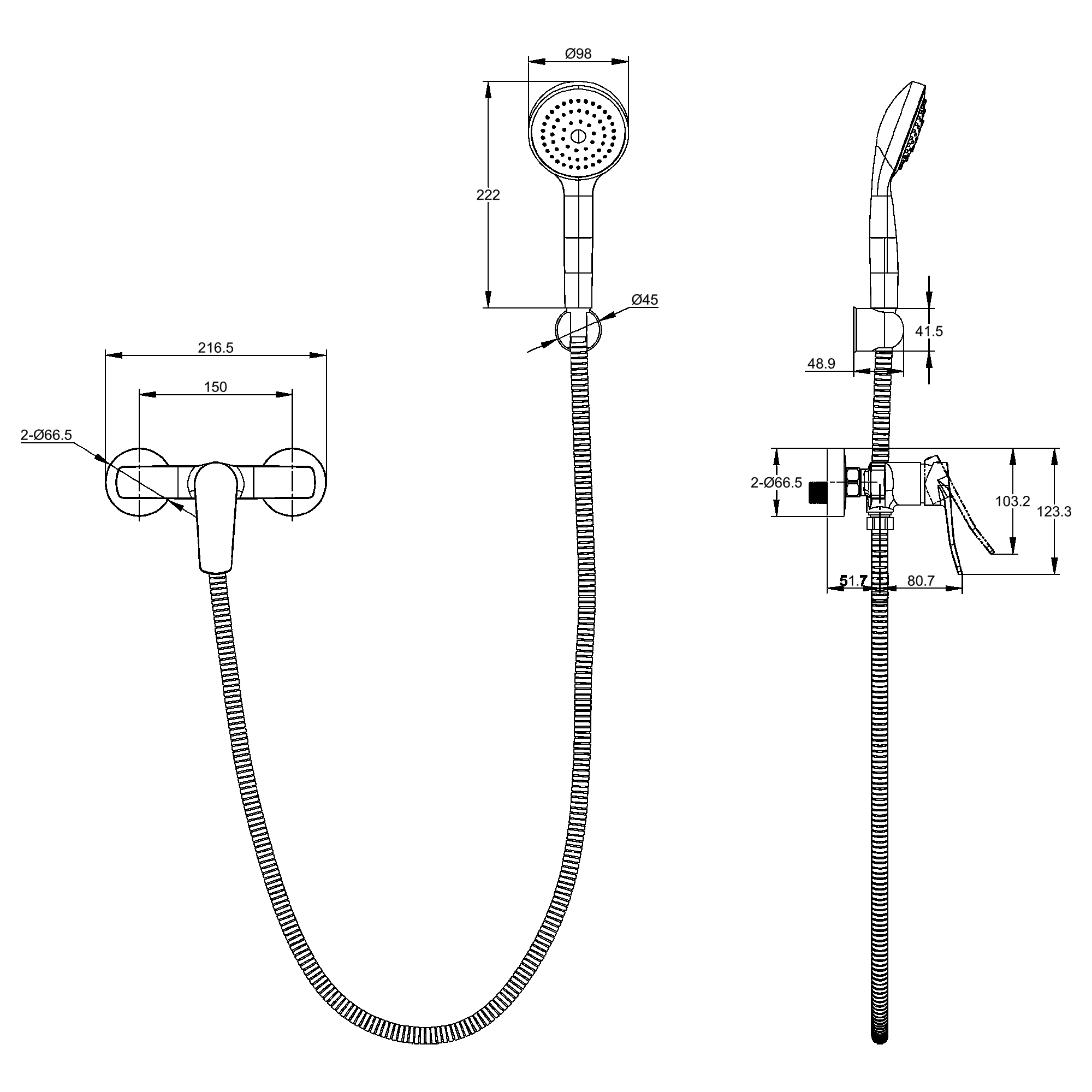 Vera Single Handle Shower Mixer with Hand Shower RF93767.02